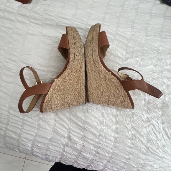 Michael Kors Espadrille Wedge Womens Cognac Leather Ankle Strap Buckle Size 8M - Picture 5 of 7